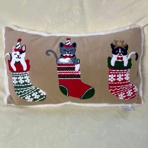 NWT Embroidered Christmas Cat Rectangular Pillow